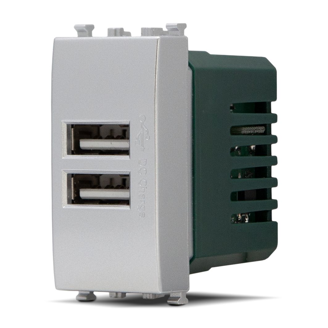 Immagine DOPPIA PRESA USB 2A T2 621A ALLUMINIO