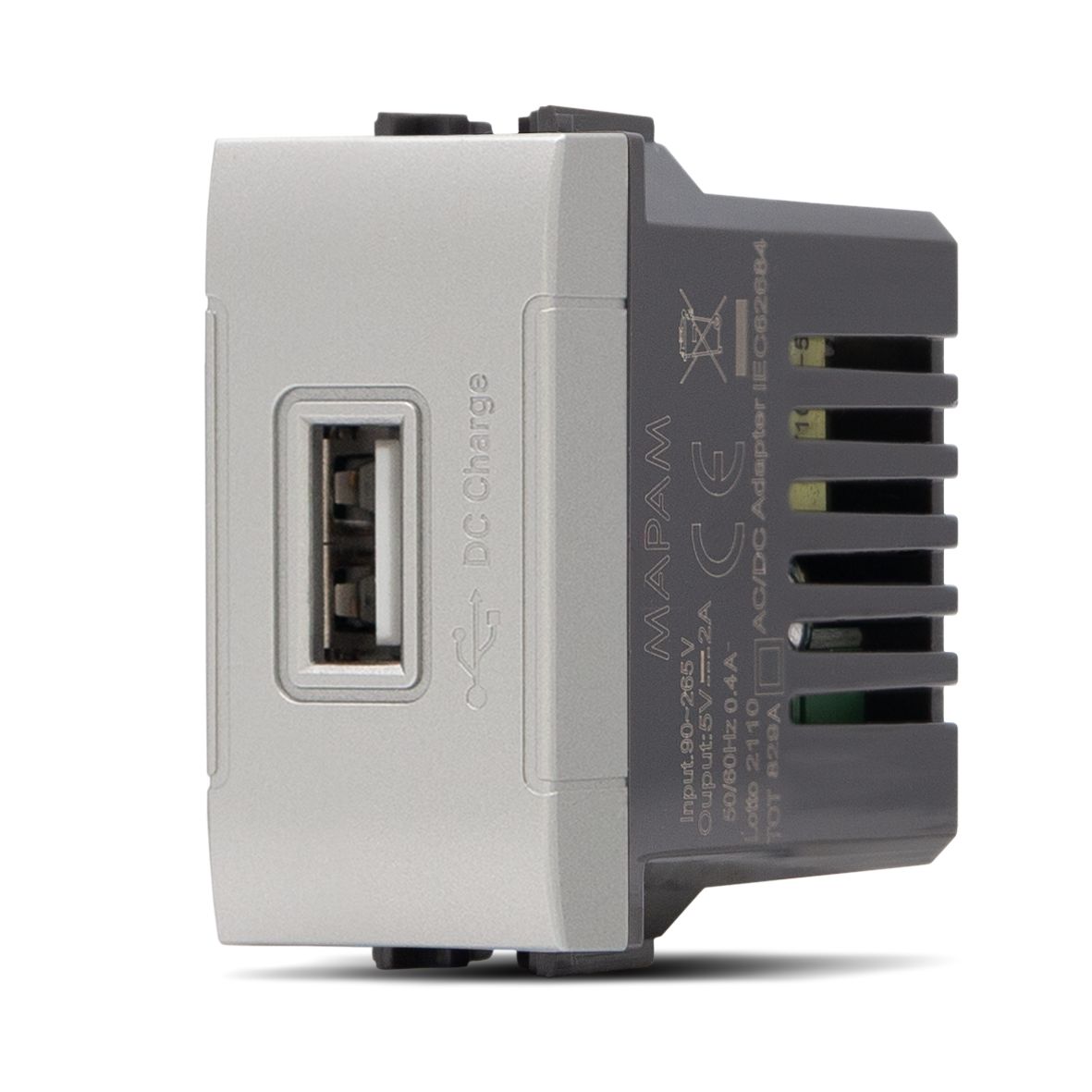 Immagine PRESA USB (5V=2A 265V) T1 829A ALLUMINIO